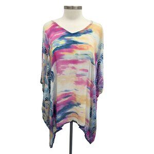 Mona B Womens Watercolor Swimsuit Coverup‎ One Size Sheer Beach Vacation NWT
